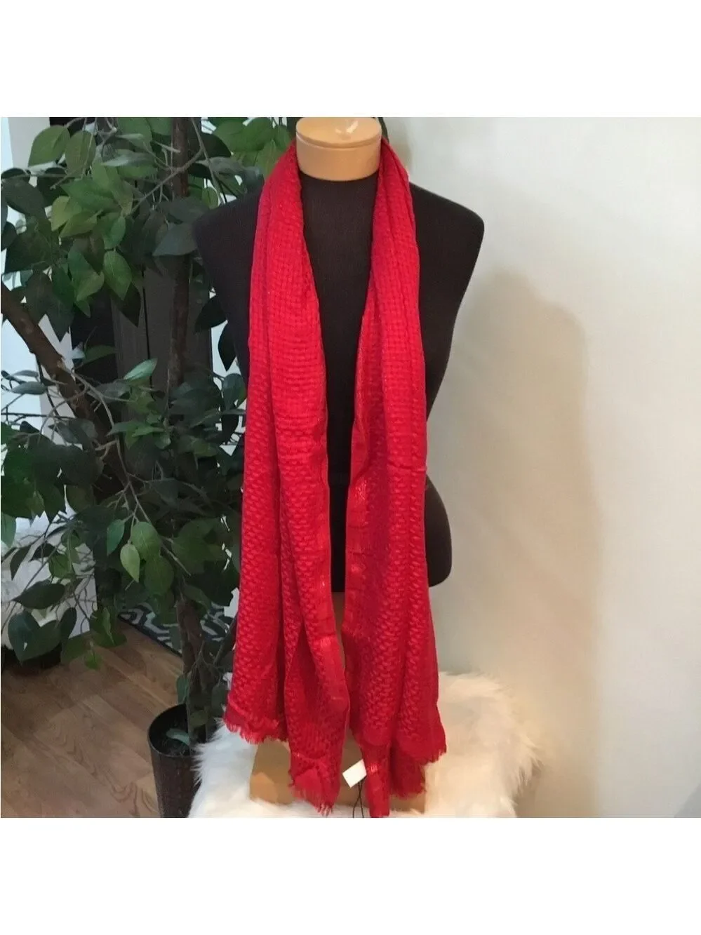 Apt 9 Basket Weave Lurex Pashmina oblong scarfs set of two red & blue